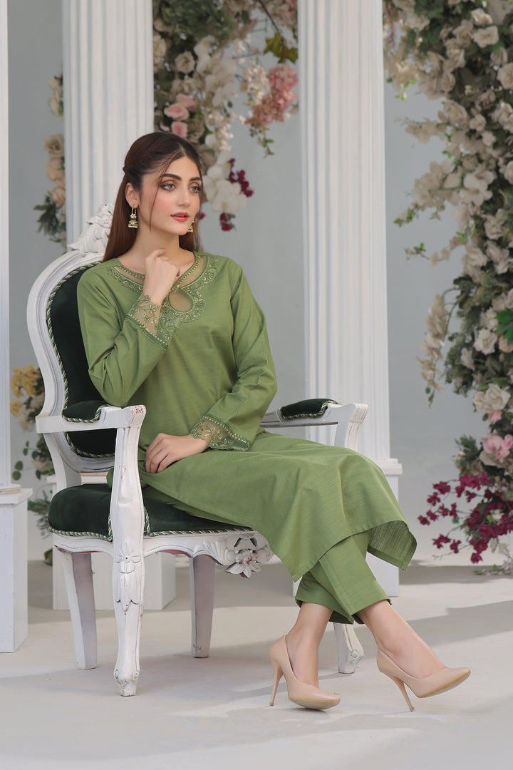 2-Piece Cutwork Embroidered Winter Wear in Light Khaddar