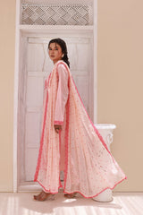 Embroidered Lawn 3pc Outfit with Chiffon Dupatta