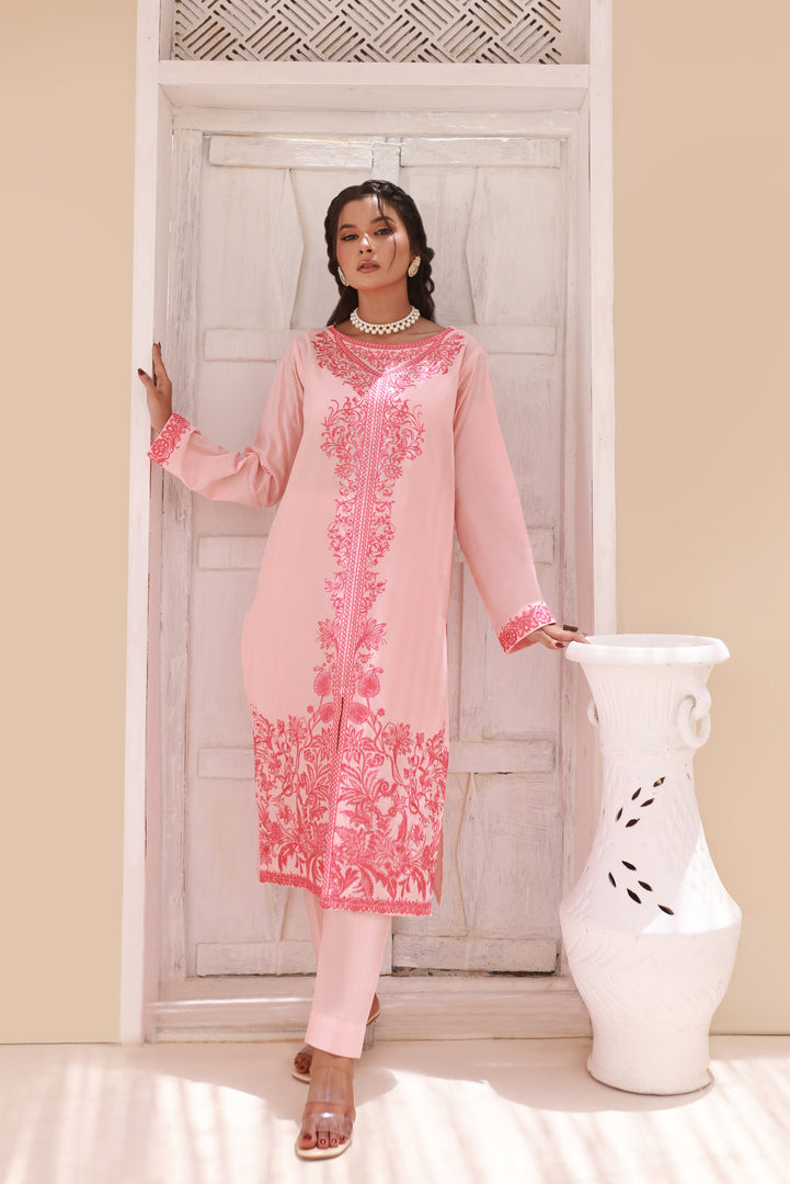 Embroidered Lawn 3pc Outfit with Chiffon Dupatta