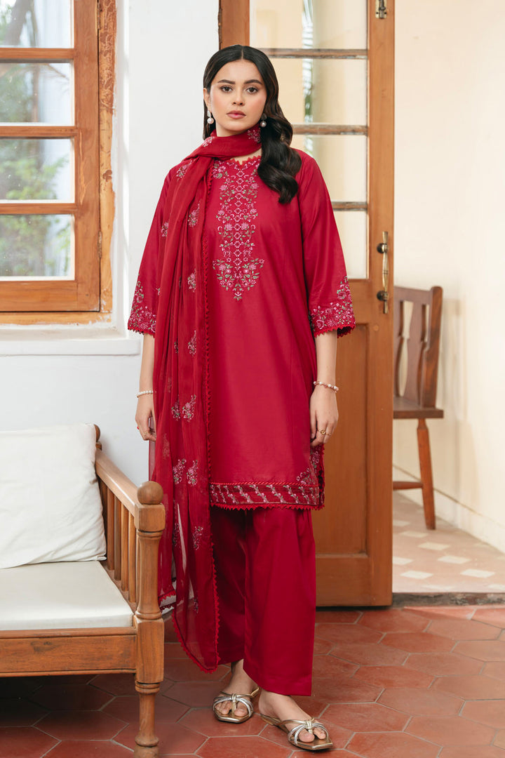 Elegant Embroidered Lawn 3-Piece Suit with Chiffon Dupatta