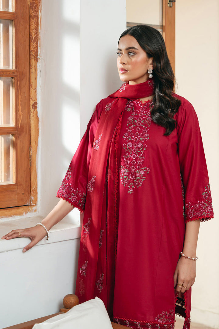 Elegant Embroidered Lawn 3-Piece Suit with Chiffon Dupatta