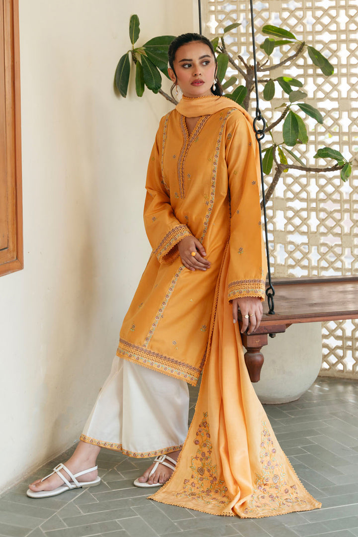 Elegant 3-Piece Embroidered Lawn Suit with Silk Dupatta