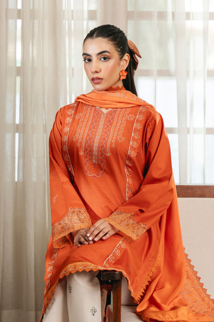 Elegant 3-Piece Embroidered Lawn Suit with Silk Dupatta