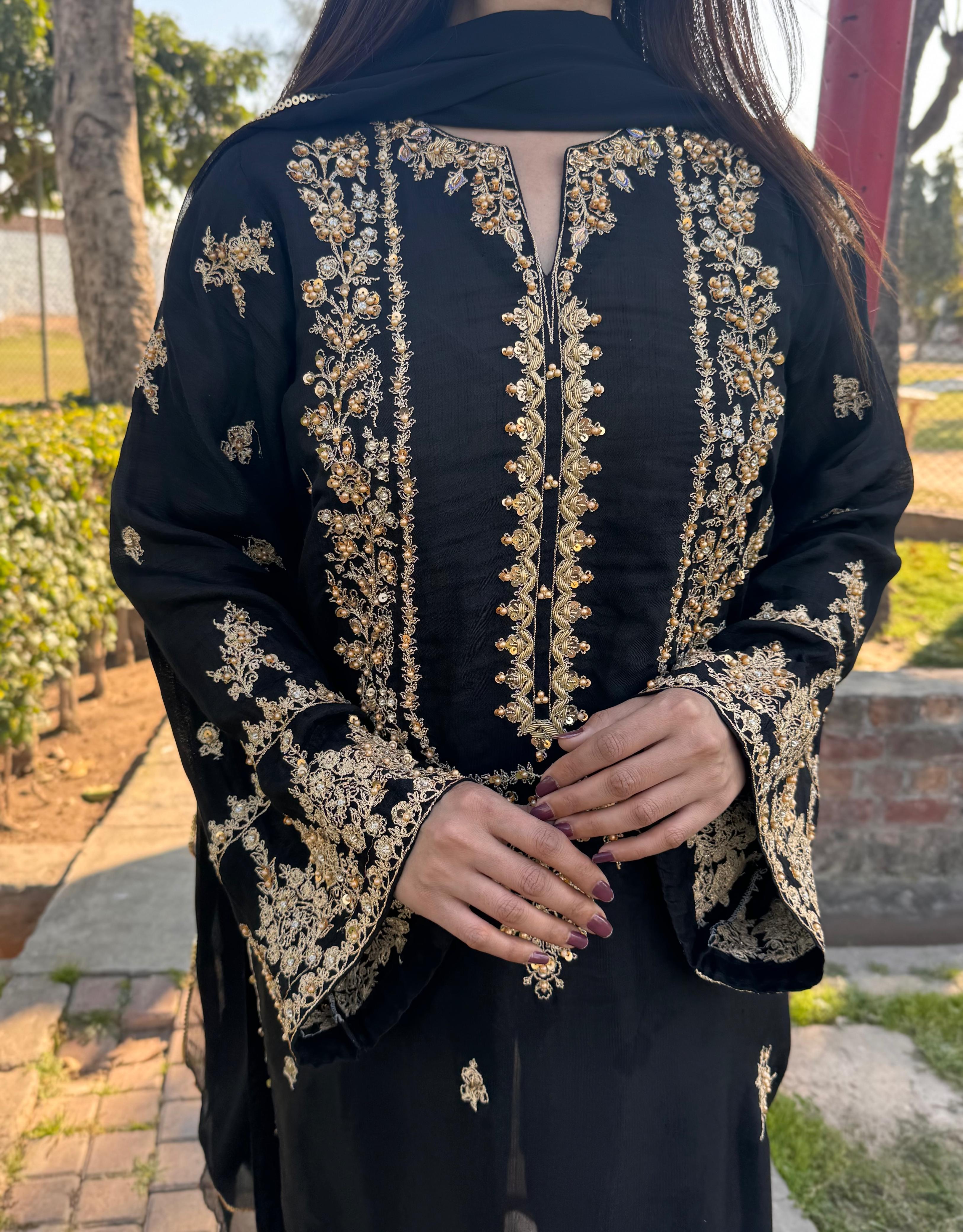 Luxurious Raw Silk 3pc Outfit with Zardozi & Tilla Embroidery