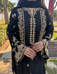 Luxurious Raw Silk 3pc Outfit with Zardozi & Tilla Embroidery