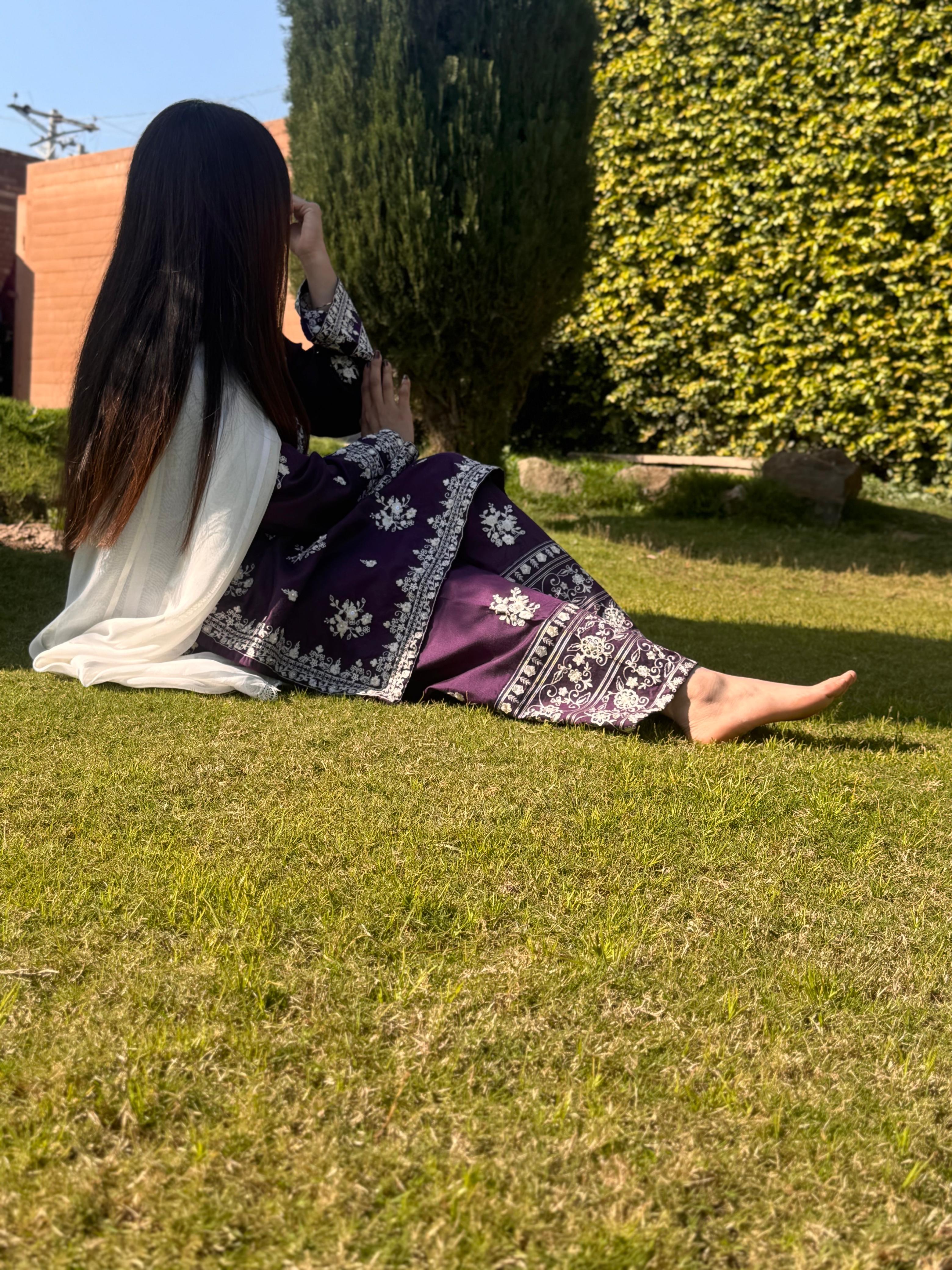 Elegant Cotton Silk 3pc Outfit with Embroidery, Pearls & Stone Work