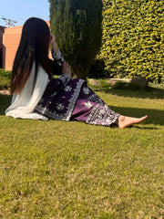 Elegant Cotton Silk 3pc Outfit with Embroidery, Pearls & Stone Work