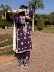 Elegant Cotton Silk 3pc Outfit with Embroidery, Pearls & Stone Work