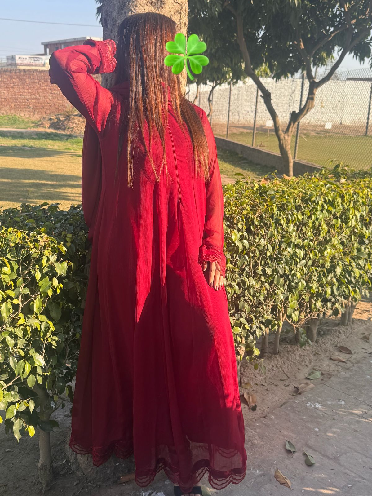 ❤️ Reddish Maroon Chiffon Floor-Length Frock – A Bold & Regal Festive Look