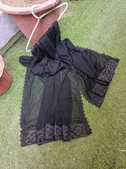 Black Premium Chiffon Dupatta with Pearl Embroidered Lace