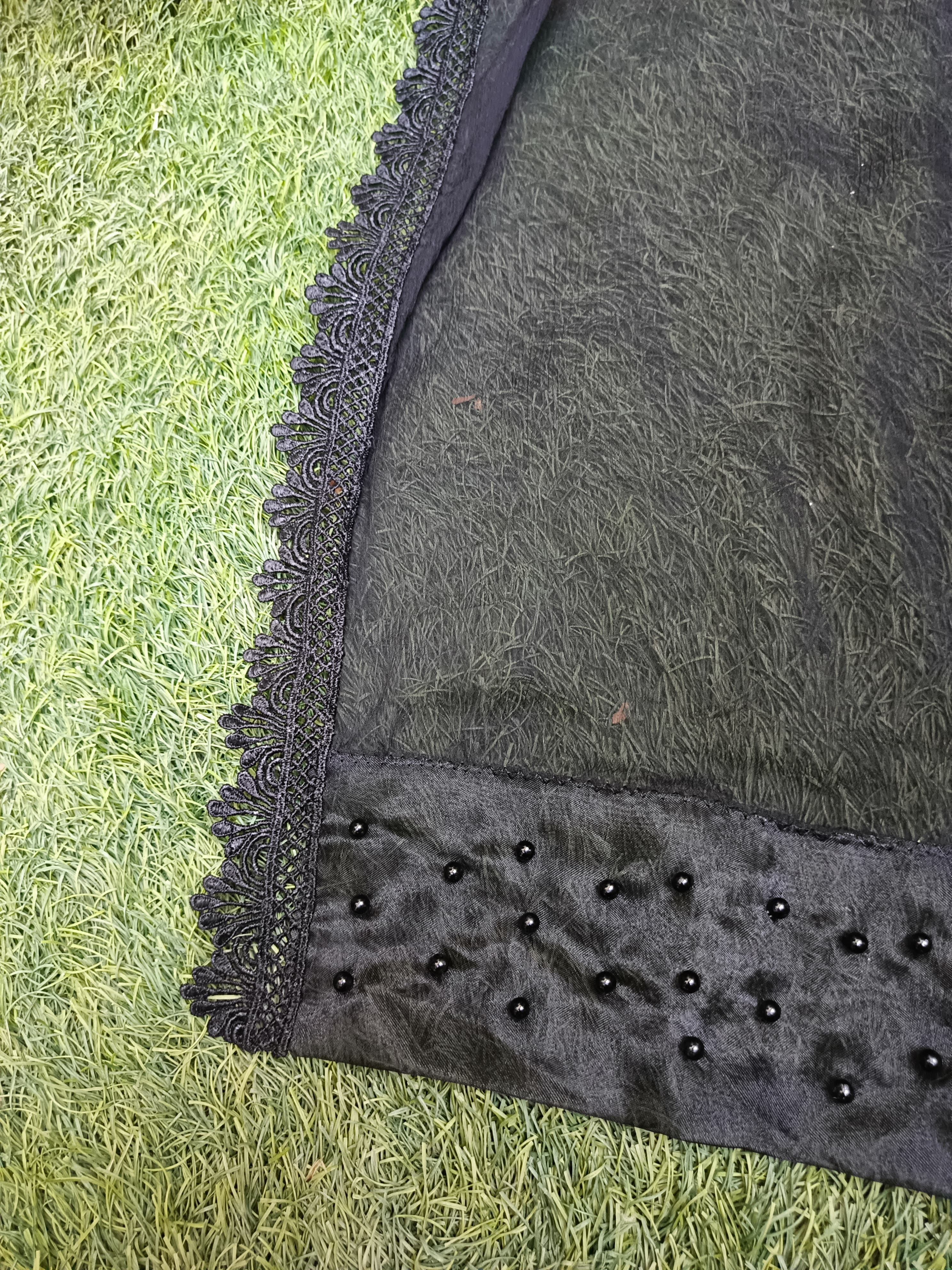 Black Premium Chiffon Dupatta with Pearl Embroidered Lace