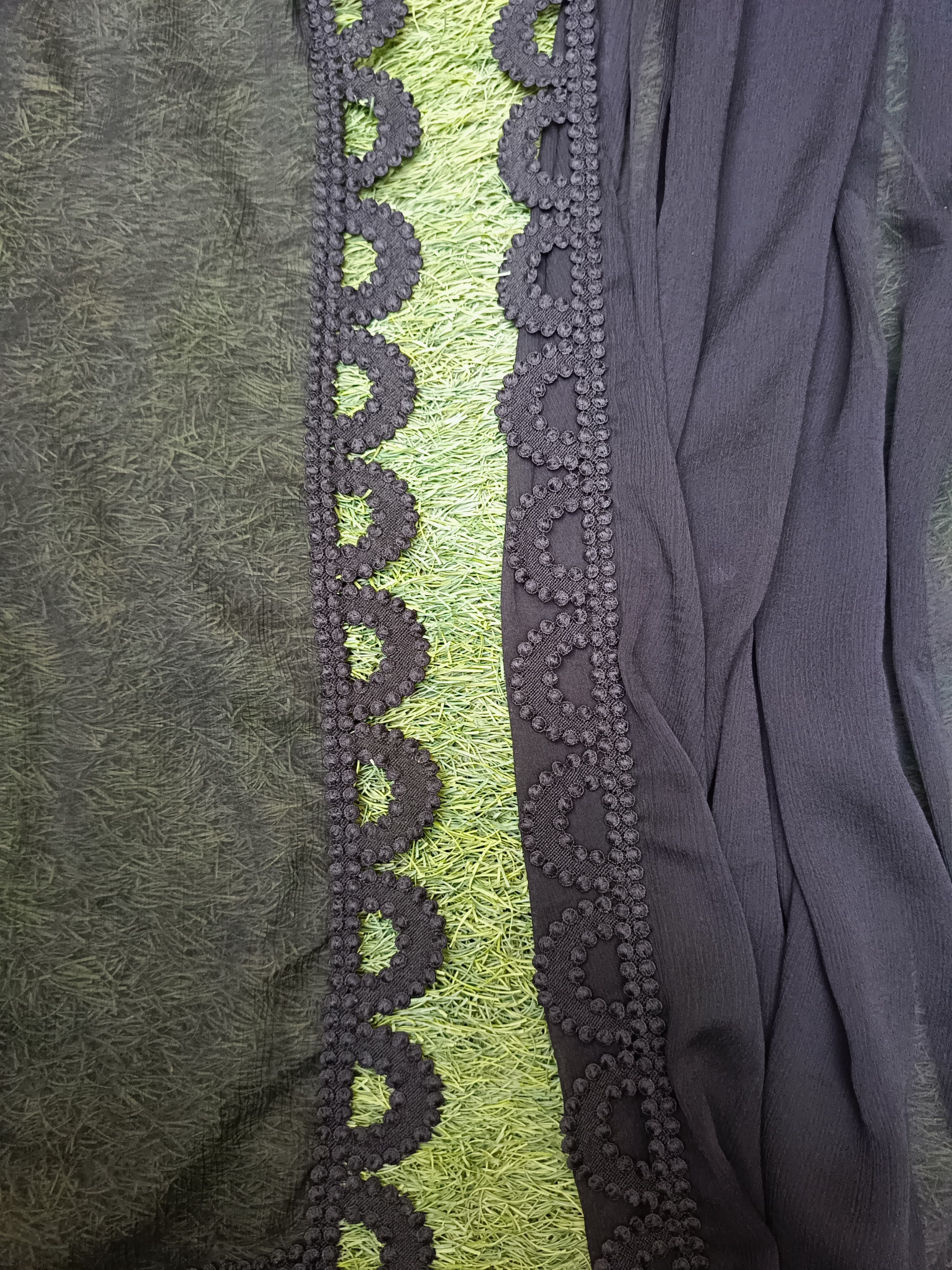 Black Chiffon Dupatta with Luxe Loop Lace Detailing – Premium Formal Wear