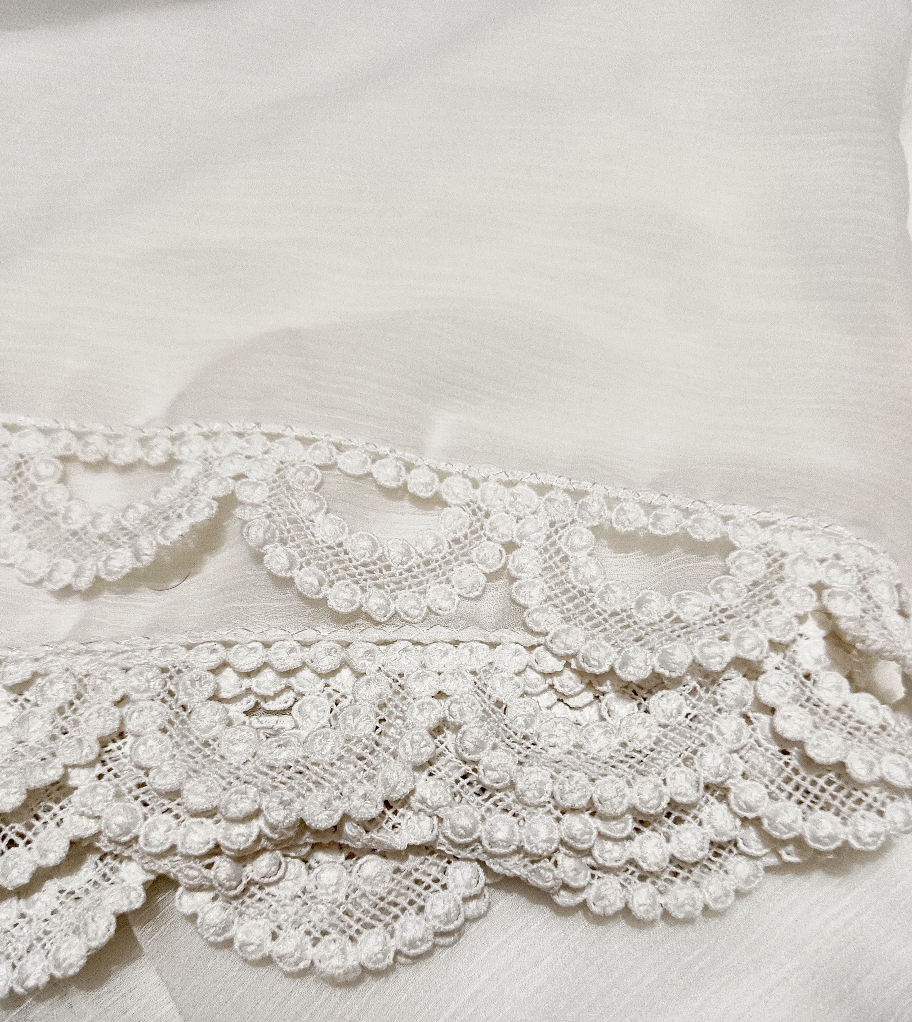 White Premium Chiffon Dupatta with Circle Cut Lace Border