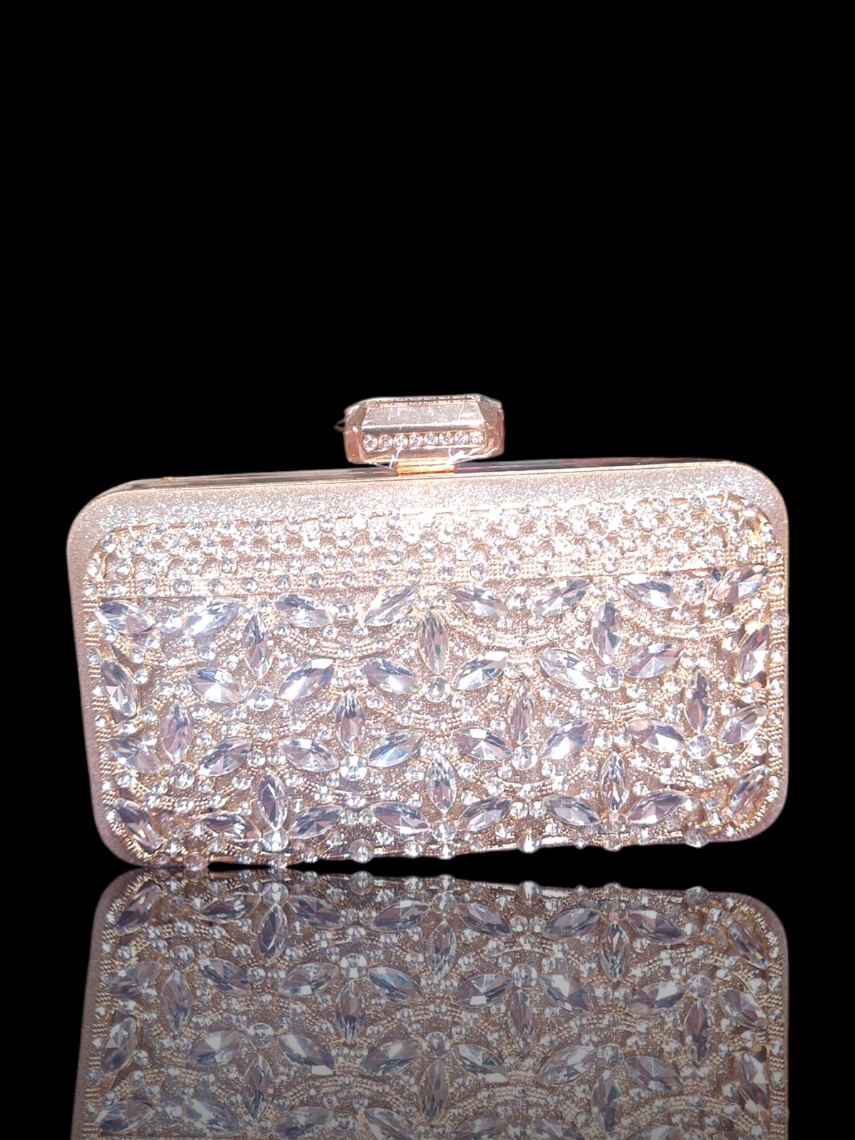 03-Hoor Gold Crystal Embellished Clutch – by AmmaraN