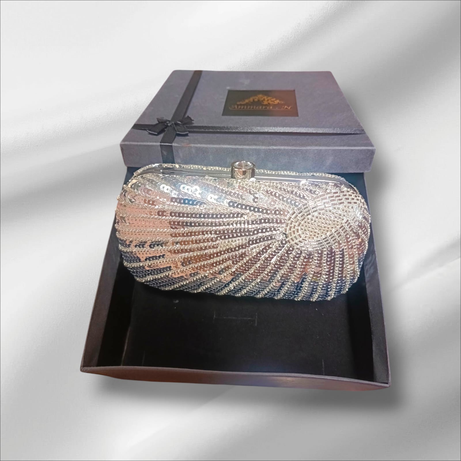 Shimmer Silver Handcrafted Luxury Clutch 010 by AmmaraN