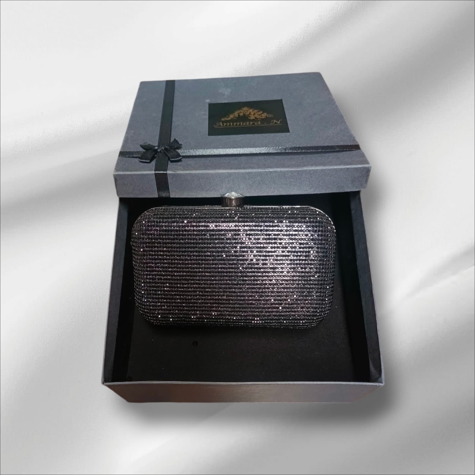 Arwa Black Stone Embellished Luxury Clutch 09 by AmmaraN
