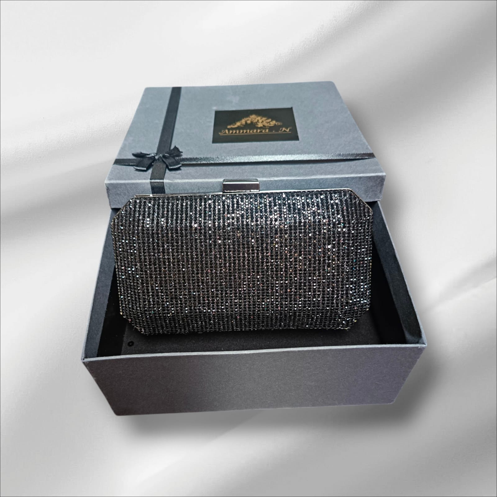 Mahveen Black Stone Embellished Statement Clutch 09 by AmmaraN