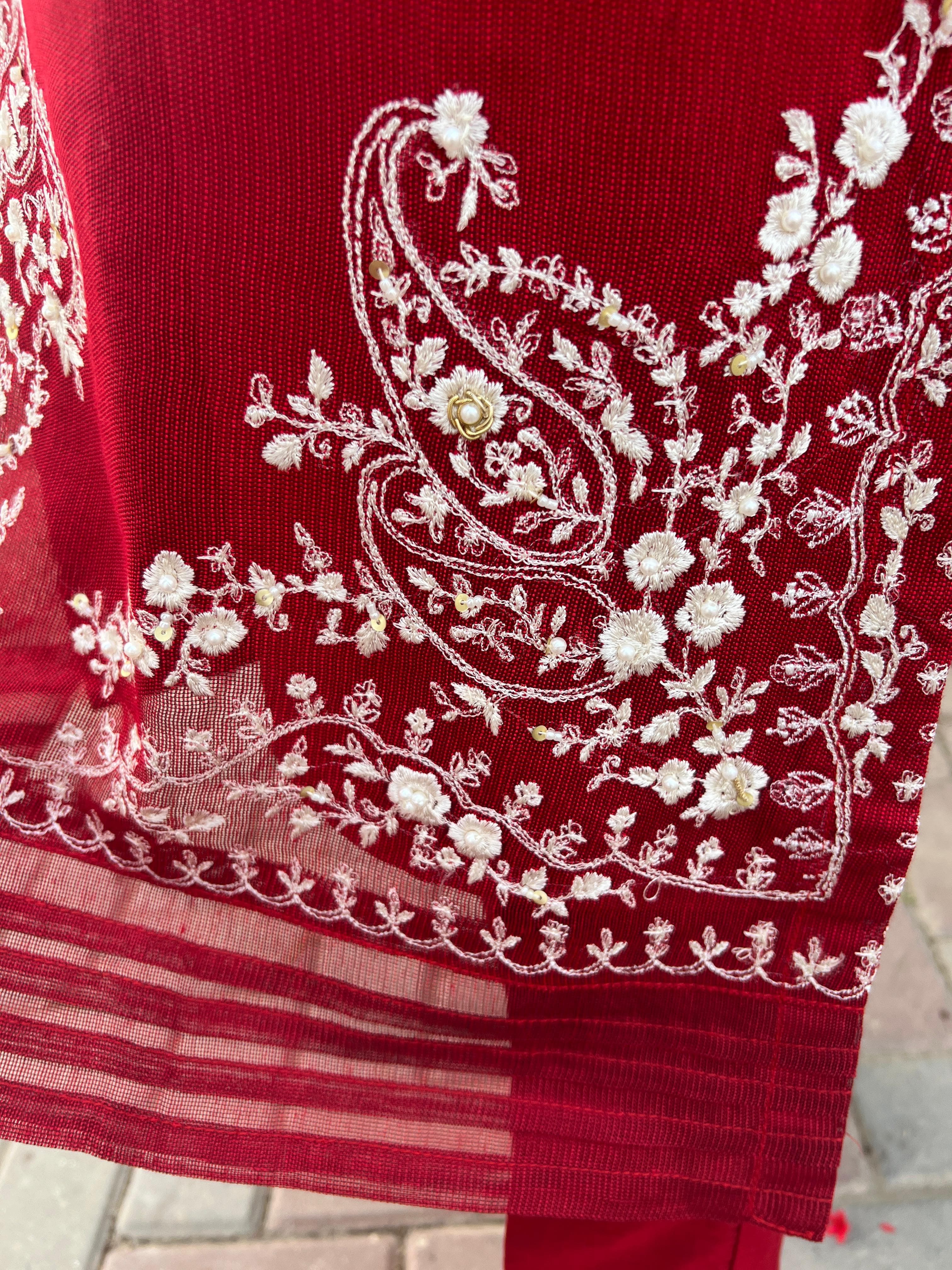 Timeless Elegance Embroidered Cotton Net 3PC Suit with Zardozi & Stone Detailing