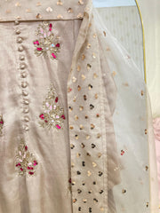 Hand-Embellished Pure Silk 3-Piece Set with Organza Dupatta