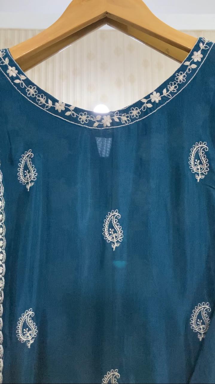 Rosy Silk 3-Piece – Hand-Embellished Elegance with Embroidered Shirt & Chiffon Dupatta