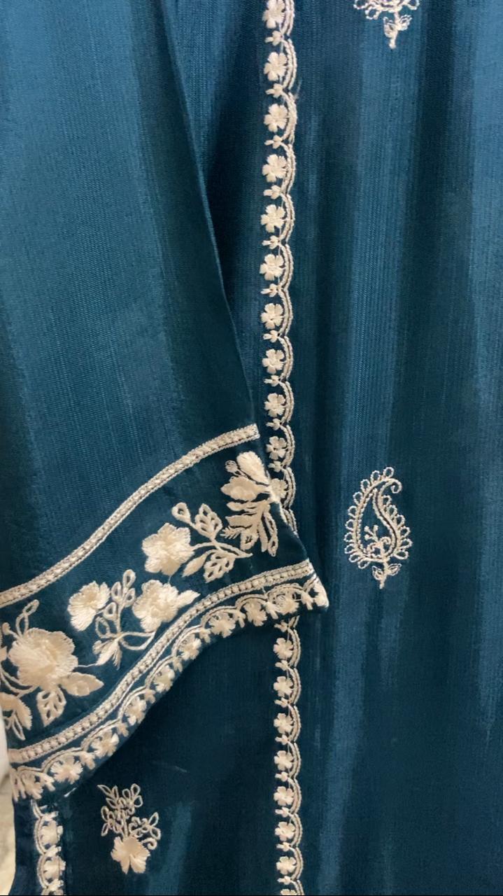 Rosy Silk 3-Piece – Hand-Embellished Elegance with Embroidered Shirt & Chiffon Dupatta
