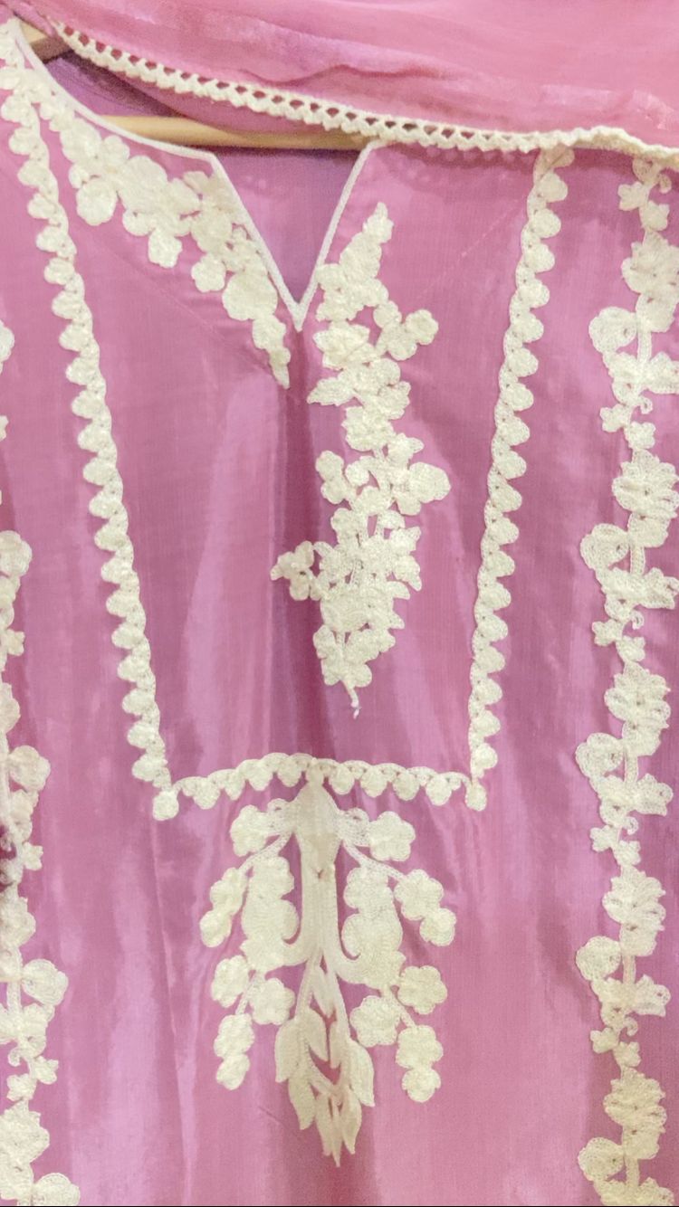 Rosy Silk 3-Piece – Embroidered Shirt with Chiffon Dupatta & Trousers