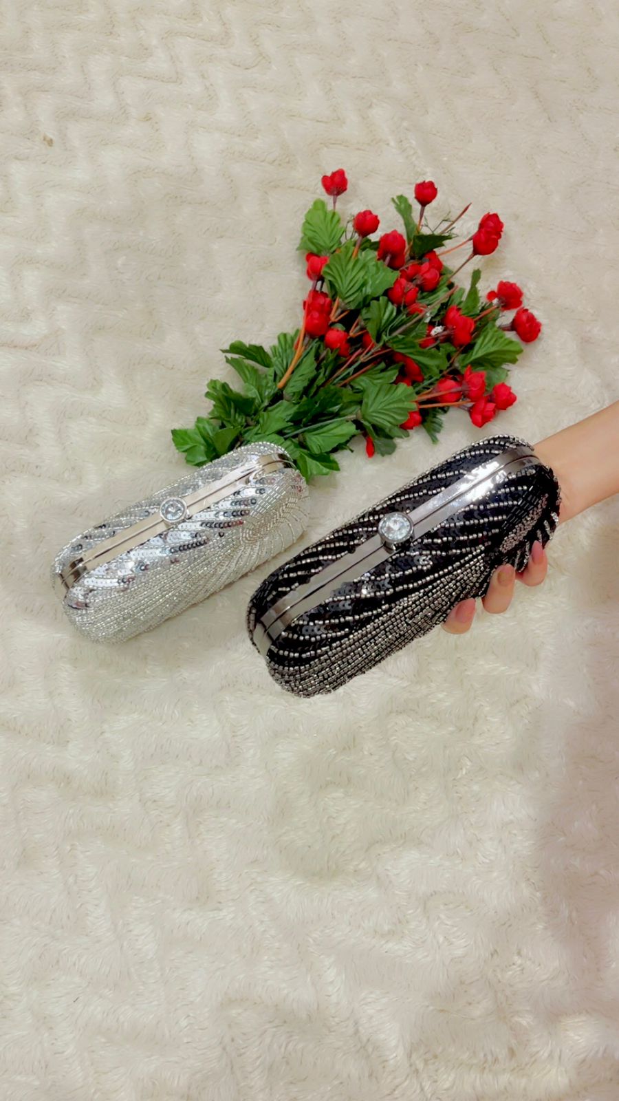 Shimmer Silver Handcrafted Luxury Clutch 010 by AmmaraN
