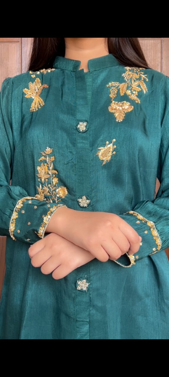 Zarreen – Korean Raw Silk 2-Piece Set with Adda & Zardozi Handwork