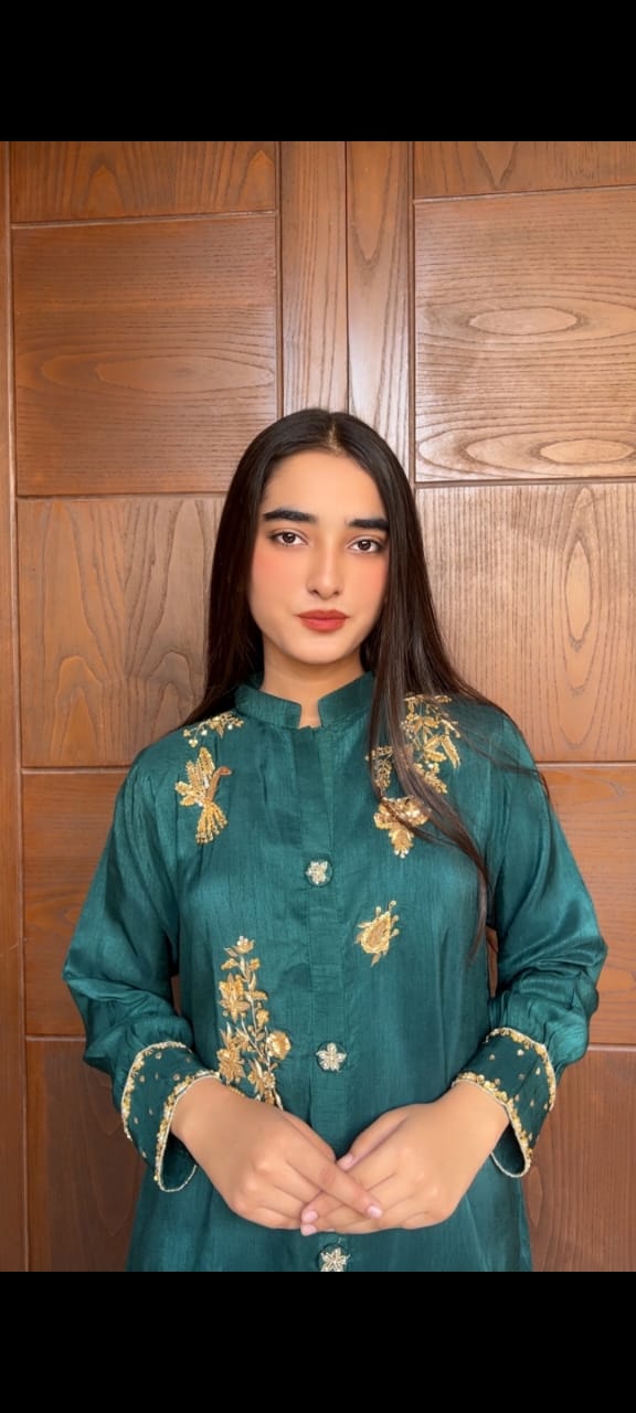 Zarreen – Korean Raw Silk 2-Piece Set with Adda & Zardozi Handwork