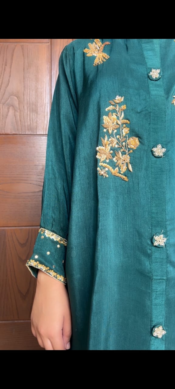 Zarreen – Korean Raw Silk 2-Piece Set with Adda & Zardozi Handwork