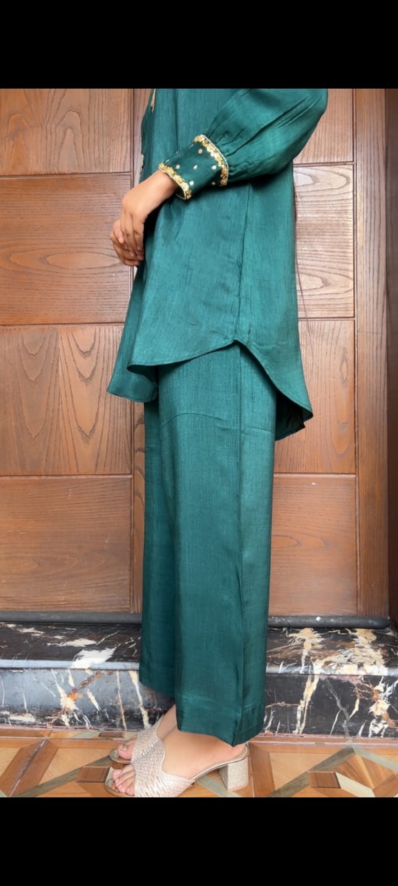 Zarreen – Korean Raw Silk 2-Piece Set with Adda & Zardozi Handwork
