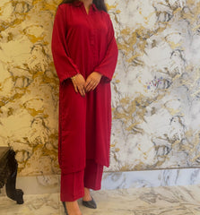 Crimson Grace Deep Red Imported Georgette 2-Piece with Lace Detailing