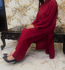 Crimson Grace Deep Red Imported Georgette 2-Piece with Lace Detailing