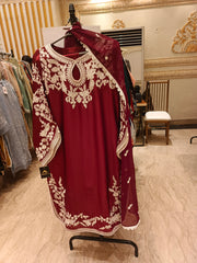 Luxurious 3pc Silk Outfit with Thread Embroidery and Lace Detailing