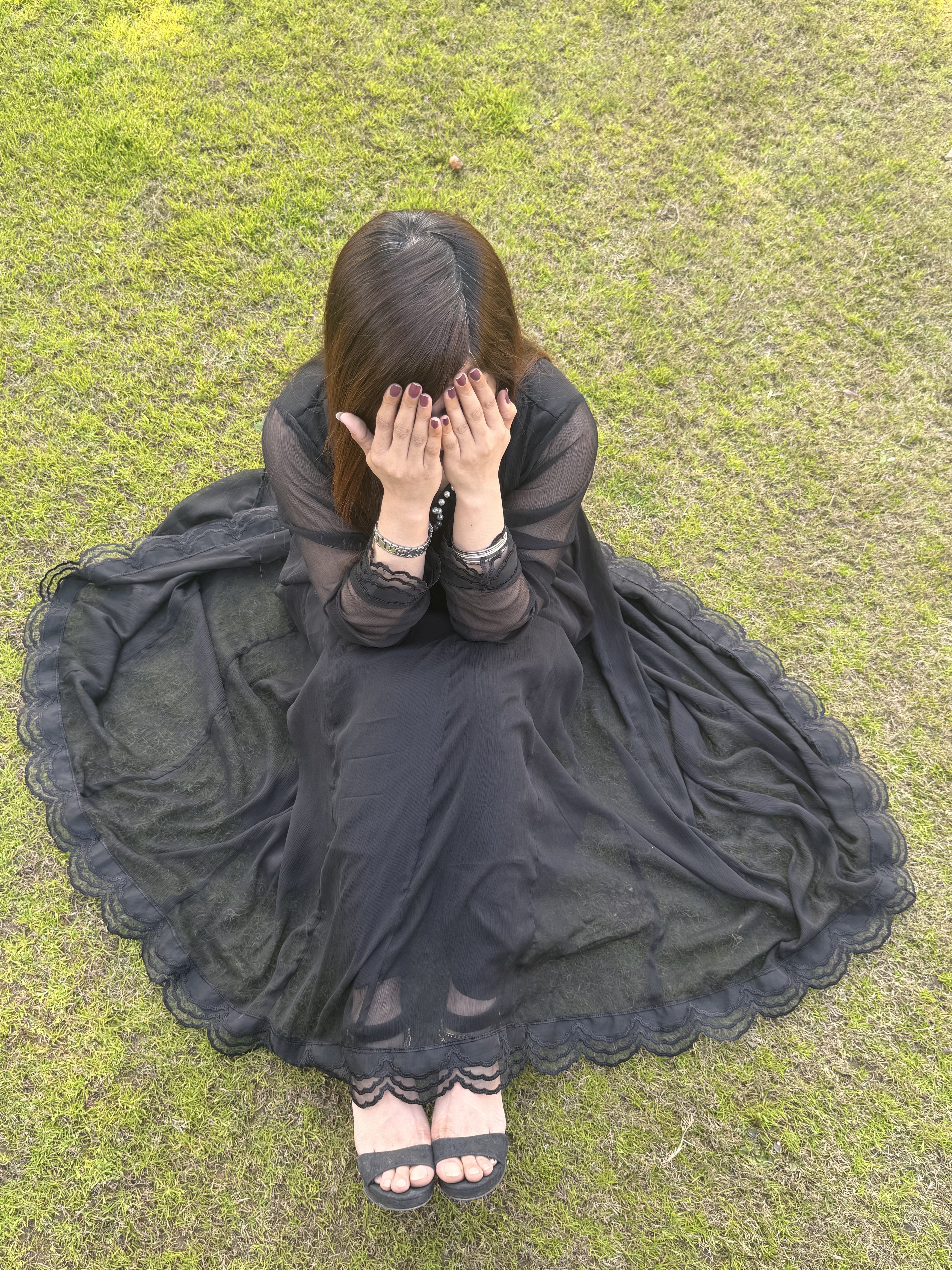 🖤 Black Chiffon Floor-Length Frock with Embroidered Lace – Perfect for Eid & Festive Wear