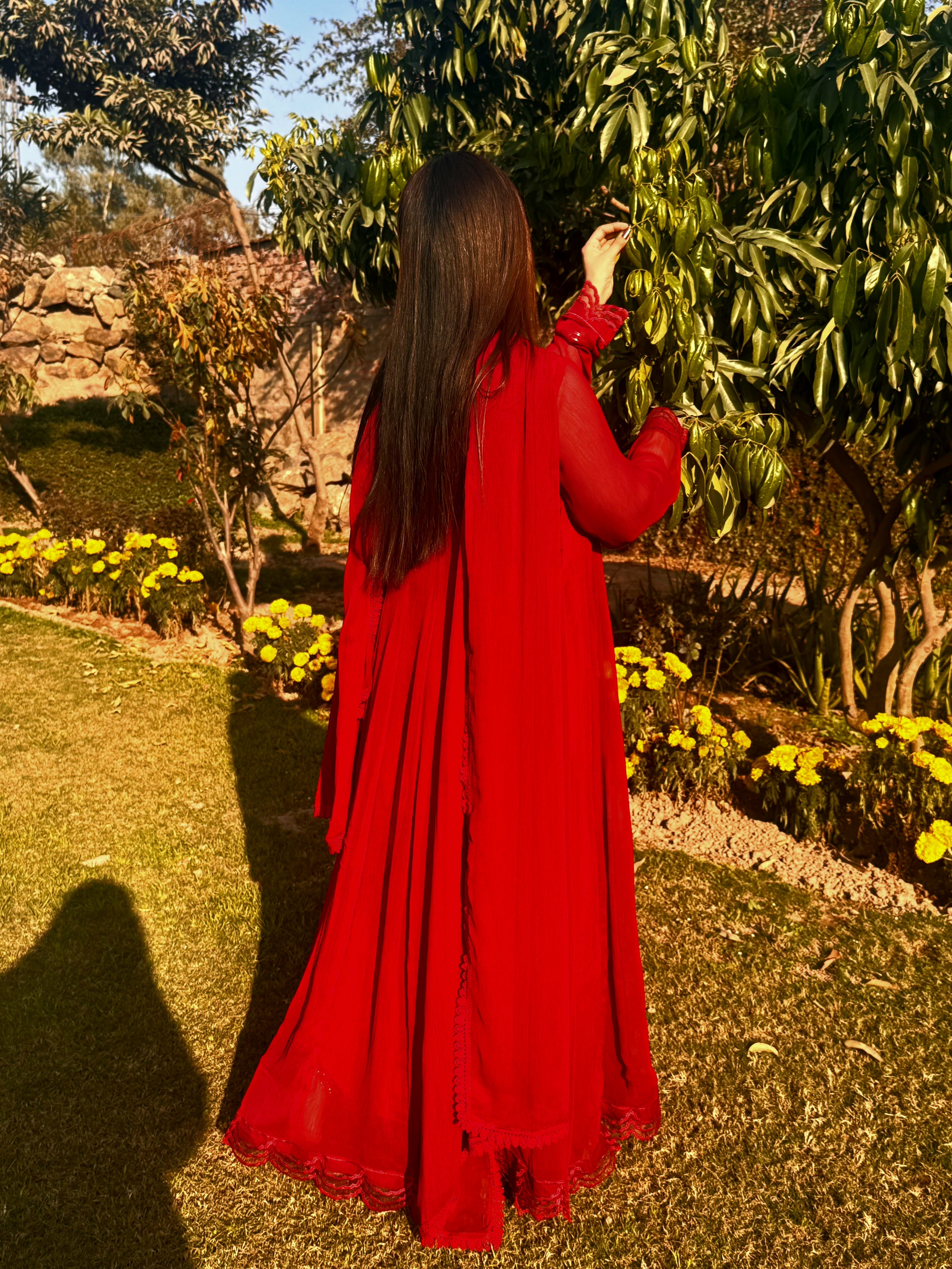 ❤️ Reddish Maroon Chiffon Floor-Length Frock – A Bold & Regal Festive Look