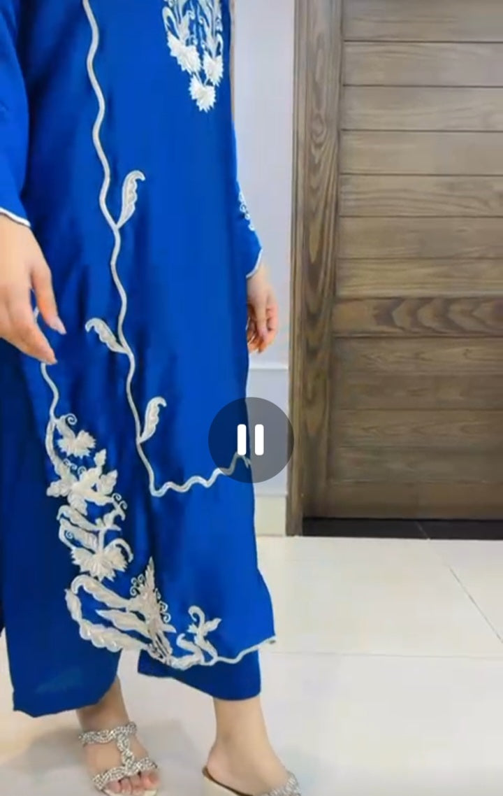 Premium 3pc Silk Outfit with Thread Cutwork Embroidery