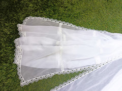 White Chiffon Dupatta with Arched Embroidered Lace – Elegant Festive Wear