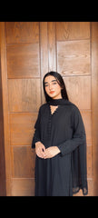 Midnight Grace – Black Georgette 2-Piece Suit with Lace Detailing
