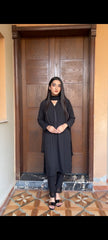 Midnight Grace – Black Georgette 2-Piece Suit with Lace Detailing