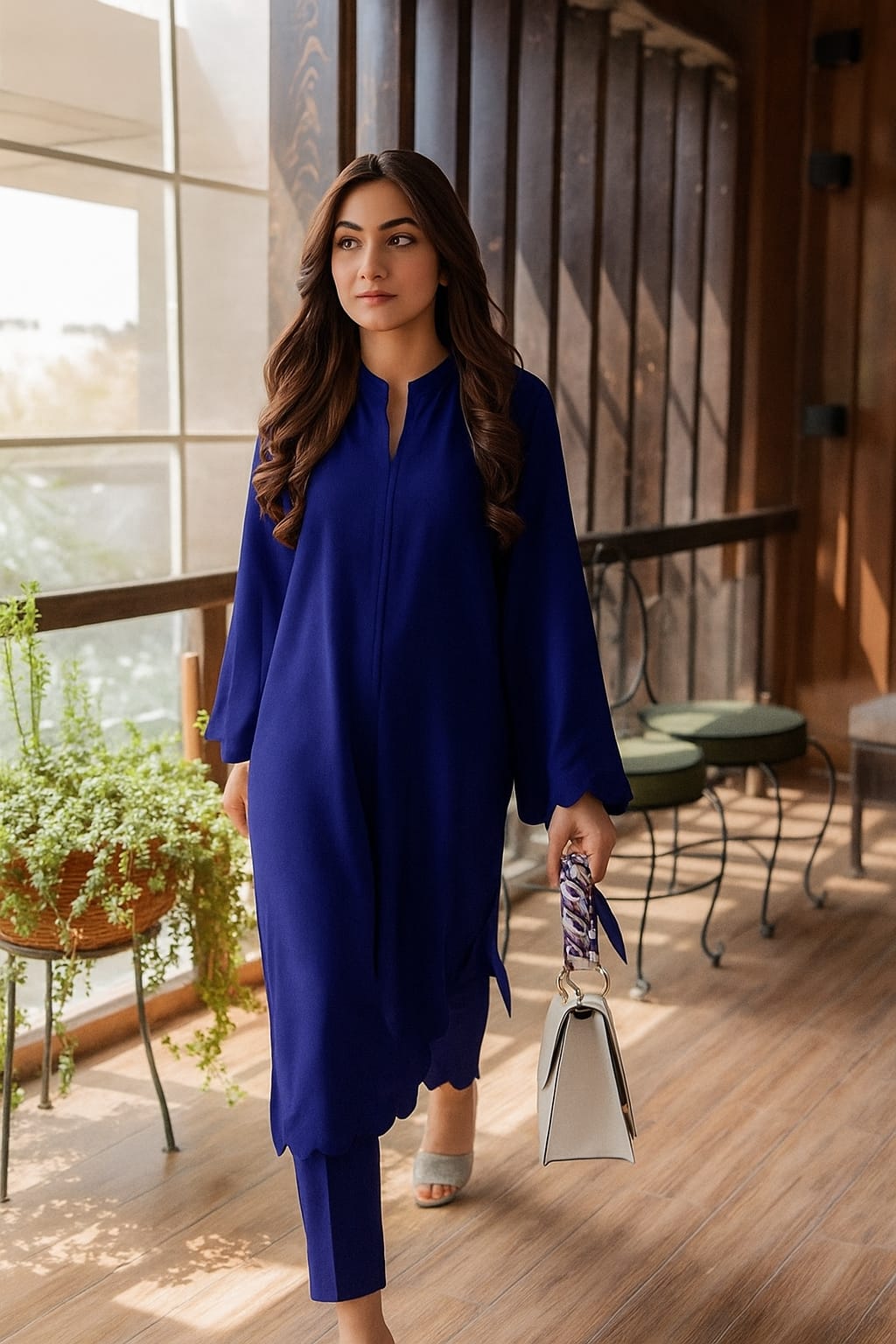 Azure Bloom Imported Georgette 2-Piece Set with Scallop Detailing