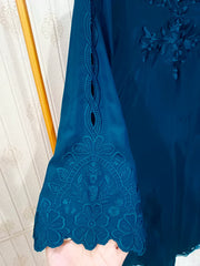 Luxury Deep Teal Blue Embroidered Raw silk 3-Piece Suit