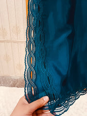 Luxury Deep Teal Blue Embroidered Raw silk 3-Piece Suit