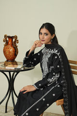 Midnight Noir – Luxury Black 3-Piece Embroidered Ensemble