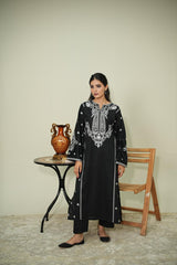 Midnight Noir – Luxury Black 3-Piece Embroidered Ensemble