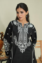 Midnight Noir – Luxury Black 3-Piece Embroidered Ensemble