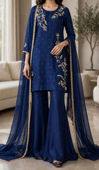 Royal Azure – Pure Silk 3-Piece | Luxury Ready-to-Wear | Ammara.N