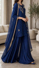 Royal Azure – Pure Silk 3-Piece | Luxury Ready-to-Wear | Ammara.N