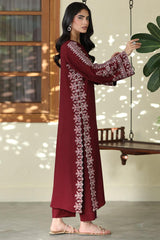 Burgundy Royal – Embroidered Dhanak Shirt Trouser | Ammara N Winter Collection
