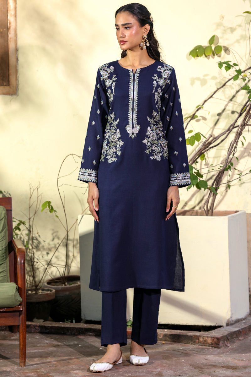 Navy Blue – Embroidered Dhanak Shirt Trouser | Ammara.N Winter Collection